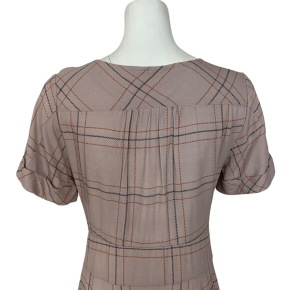 Free People Bon Bon Plaid Grid Printed Twist Dress XS Lilac Short Sleeve Midi - Picture 9 of 12